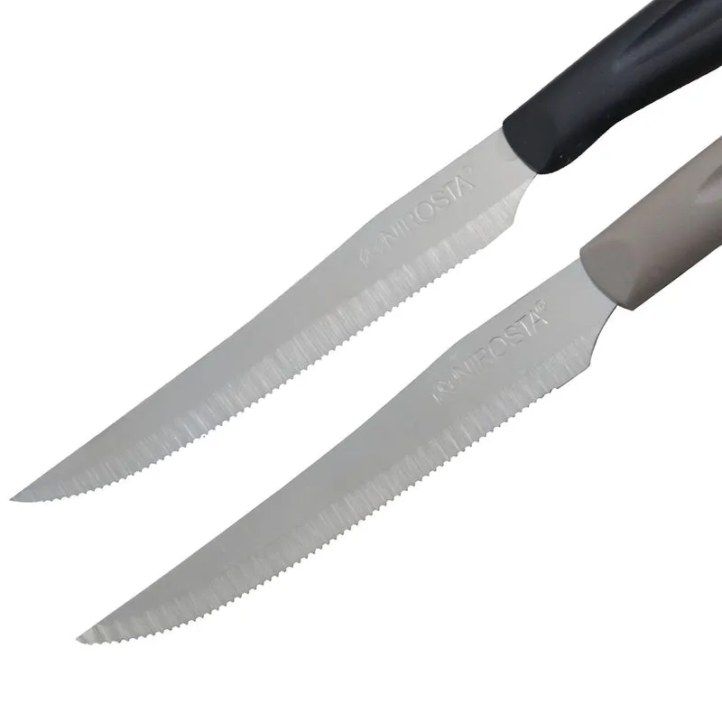 Set da 6 coltelli da tavola a lama in acciaio Inox seghettata con punta, lunghezza 10 cm
