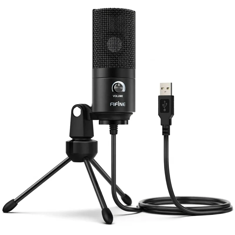 USB Condenser Microphone K669B — Metal Body, Cardioid, Gain Knob, USB Plug-and-Play