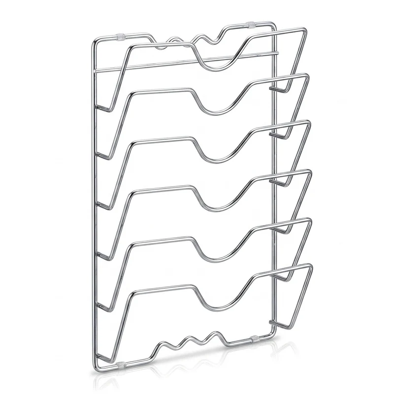 Wall-Mounted 5-Layer Pot Lid Rack – Chrome Steel Kitchen Storage