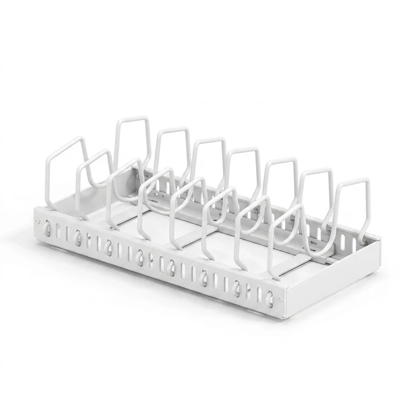Under-Cabinet Pull-Out Pots & Pans Organiser – Expandable Stainless Steel, Adjustable Dividers