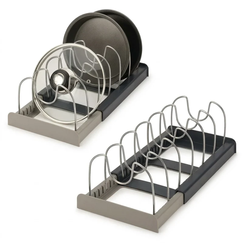 Expandable Pots & Pans Storage Rack for Cabinets — 6 Adjustable Shelves, Pot & Lid Holder