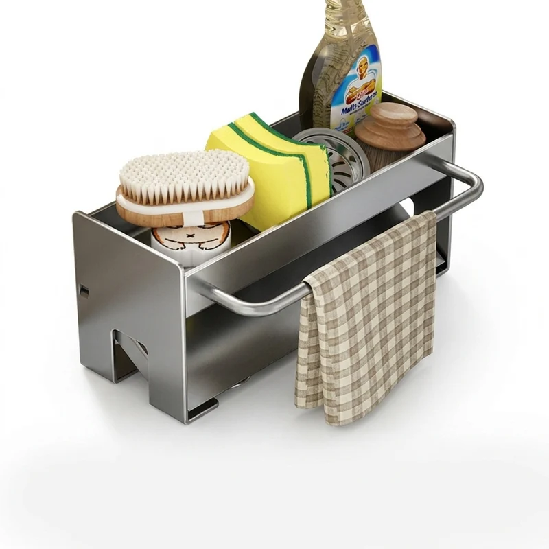 Kitchen Sink Stand & Sponge Holder – Metal Dish Drainer Organiser (Grey/White/Black)