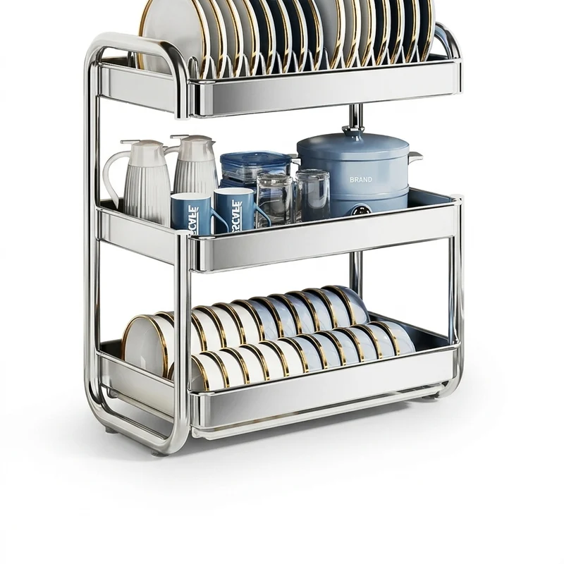2- or 3-Tier Stainless Steel Dish Rack — Deep Plate & Bowl Drainer