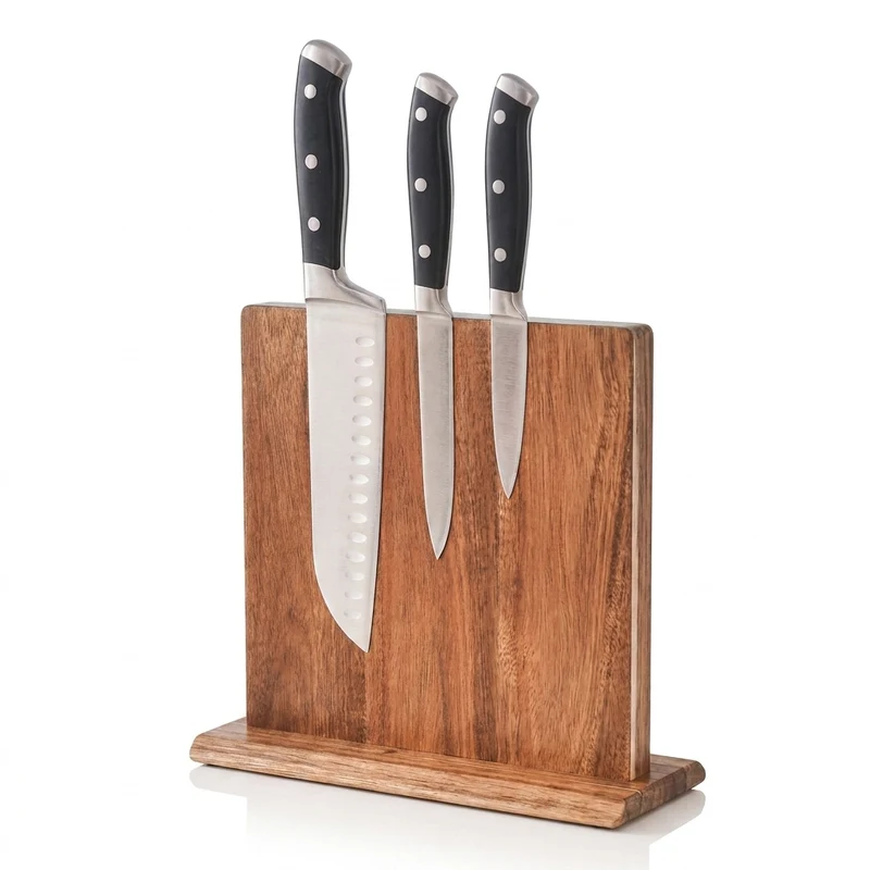Acacia Wood Magnetic Knife Block – Kitchen Knife Rack with Strong Magnets