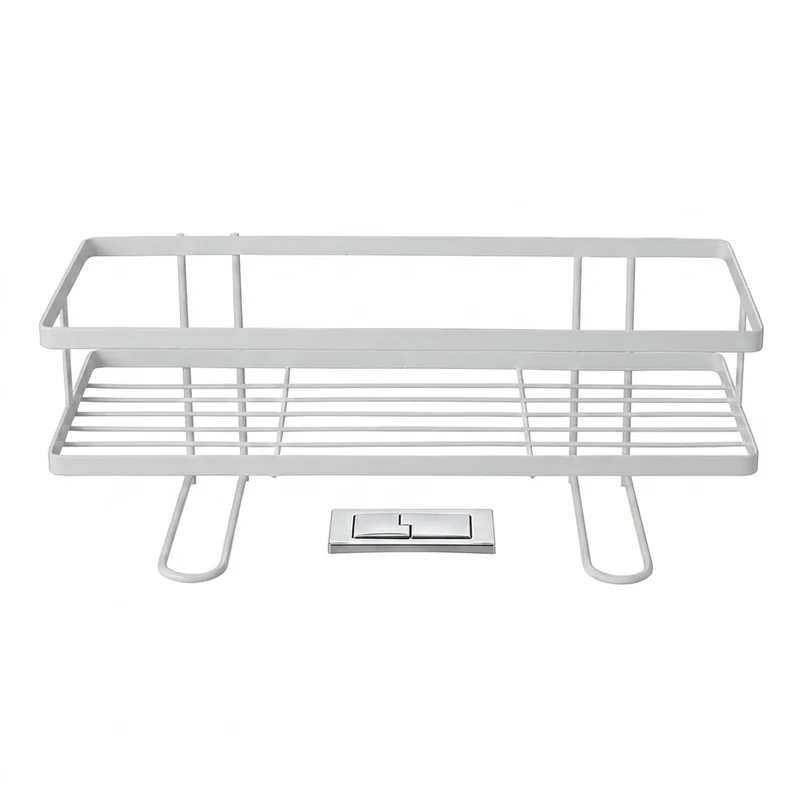 Non-Perforated Single-Tier Bathroom Storage Rack — Compact Toilet Shelf (White/Black)