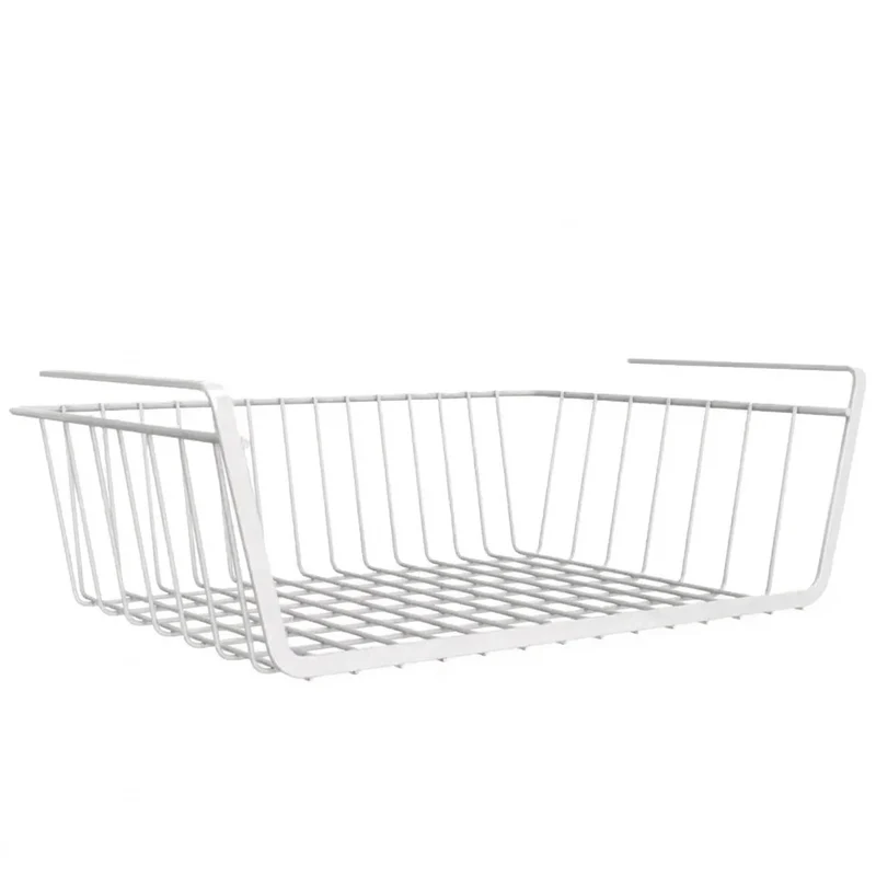 Large Capacity Hanging Under-Cabinet Metal Storage Basket – Single Tier, White or Black