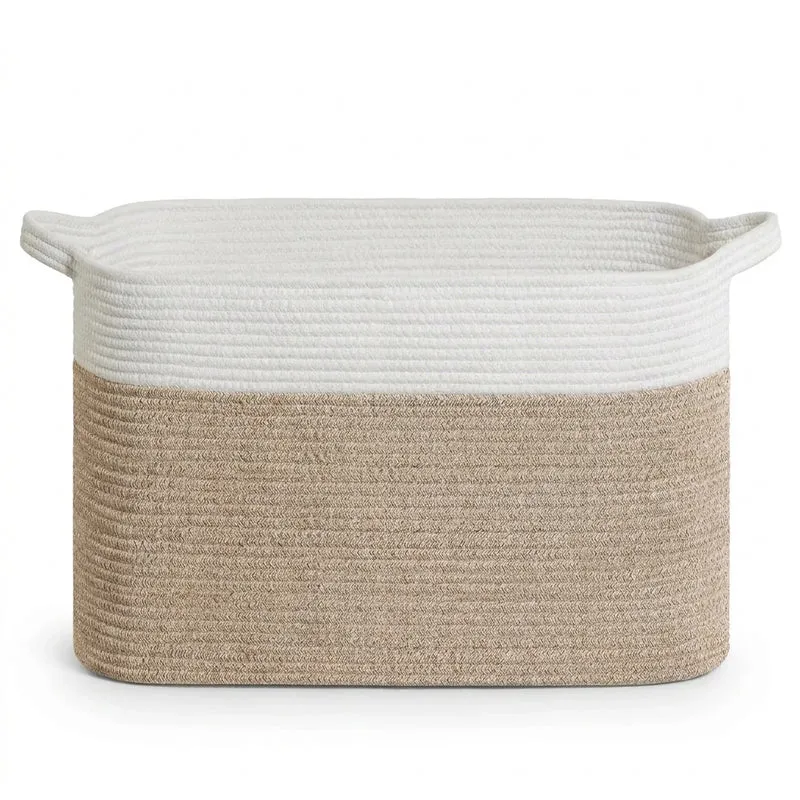 Large Cotton Rope Storage Basket — Foldable Laundry & Blanket Bin (55×38×30 cm)
