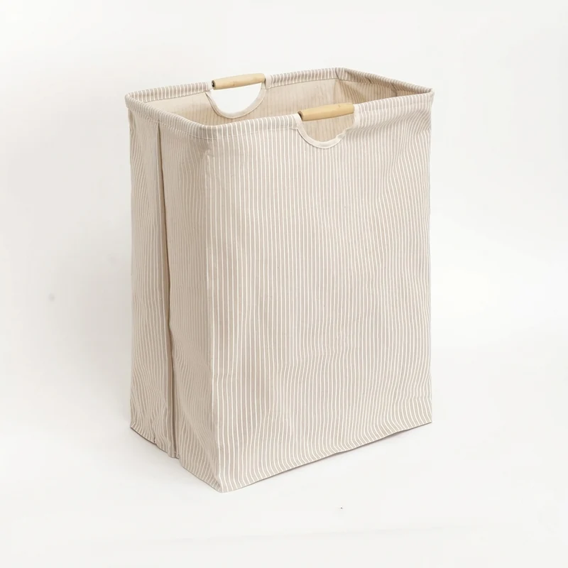 Large Dual-Handle Laundry Hamper — Tall Freestanding Waterproof Cotton Basket (Khaki)