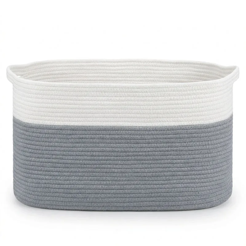 Large Cotton Rope Storage Basket – Foldable Laundry & Blanket Bin (55×38×30cm)