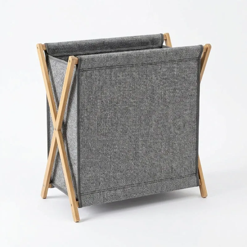 Foldable Laundry Basket with Bamboo Frame — Cotton‑Linen Hamper 40×30×38cm