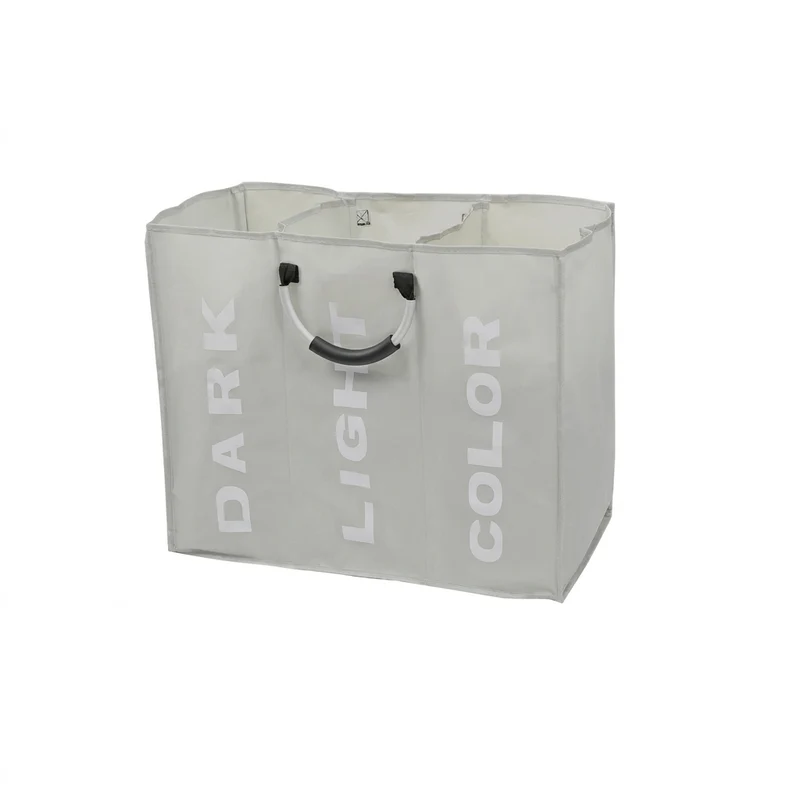 Foldable 3‑Section Laundry Hamper — Large Oxford Cloth with Aluminium Handle