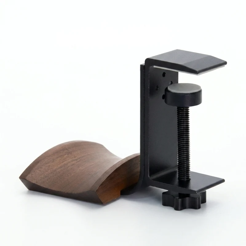 Clip-style Desktop Headphone & Earphone Holder — Aluminium Alloy & Solid Wood