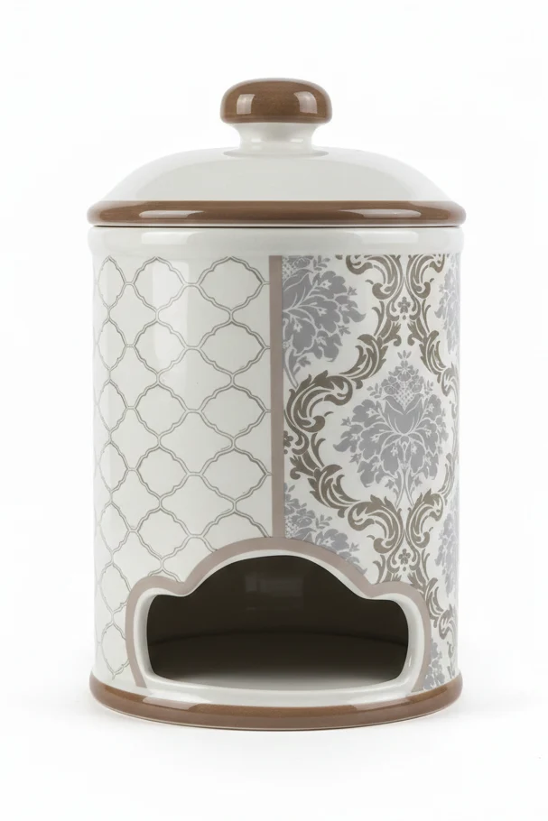 Regal Portacialde in Ceramica Decorato con Coperchio – Design Damascato – Accessorio Elegante per Angolo Caffè – H 24 cm