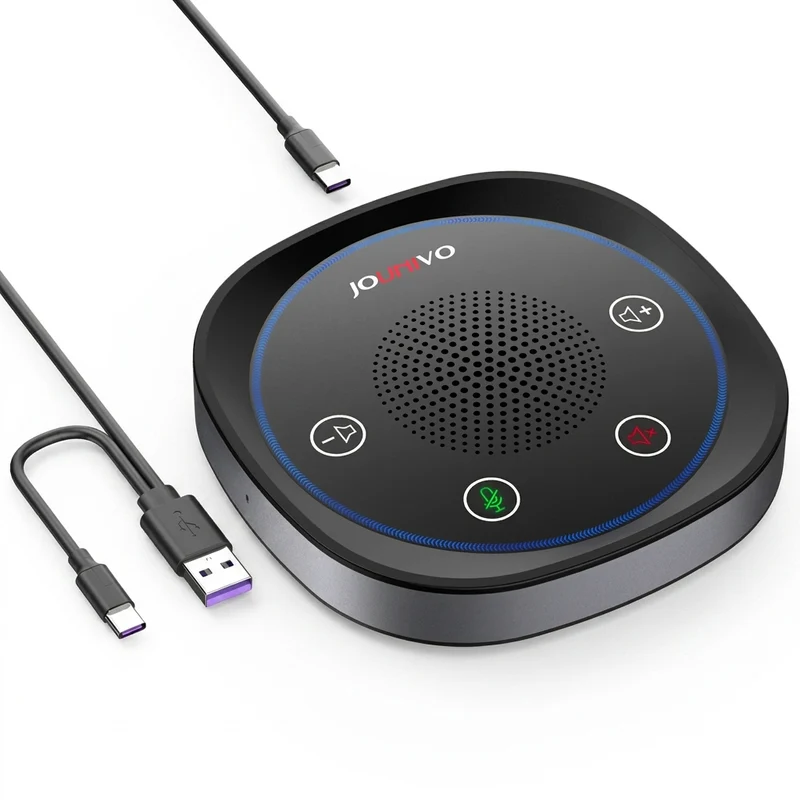 USB Conference Speakerphone — 360° Omnidirectional Condenser Mic with Mute & Volume