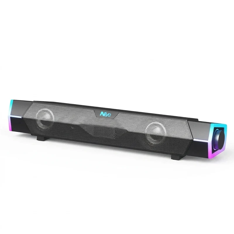 4D Bluetooth 5.0 Computer Soundbar — USB-Powered Stereo with RGB Lights