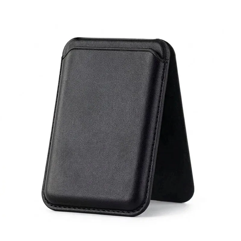 Magnetic Artificial Leather Wallet Case with Hidden Stand — MagSafe Compatible for iPhone 12–16 Pro/Max — Black