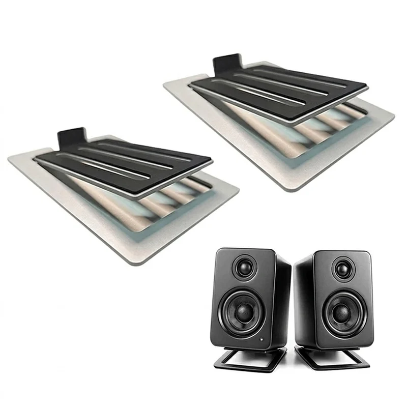 Pair of Desktop Speaker Stands — 16° Tilt, Aluminium Alloy, Anti‑Vibration Pads