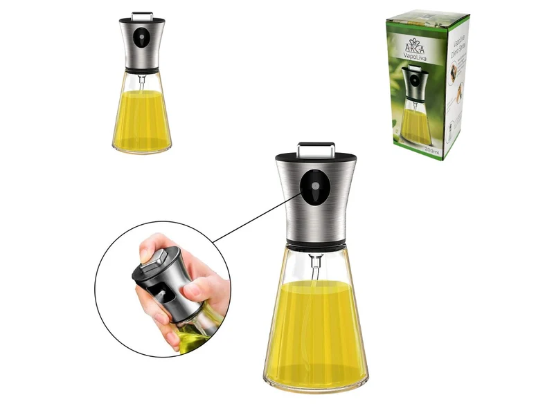 Oliera Spray Arca 200 ml in Vetro e Acciaio - Perfetta per Condimenti e Cucina Dietetica