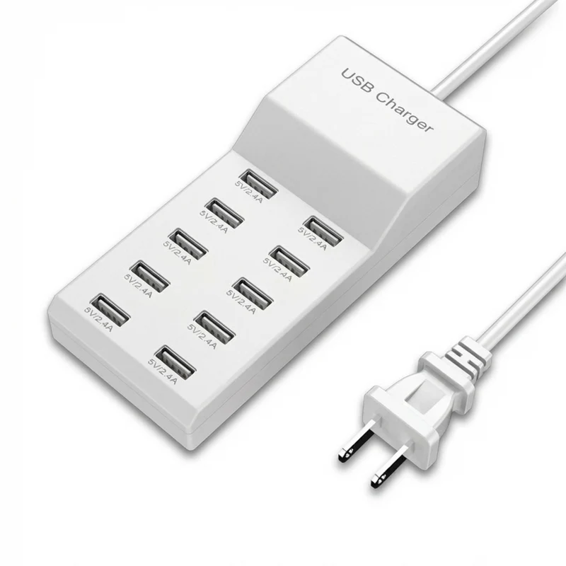 10‑Port 50W USB Charging Station – Multi‑Device Fast Charger with LCD (EU/UK/US plugs)