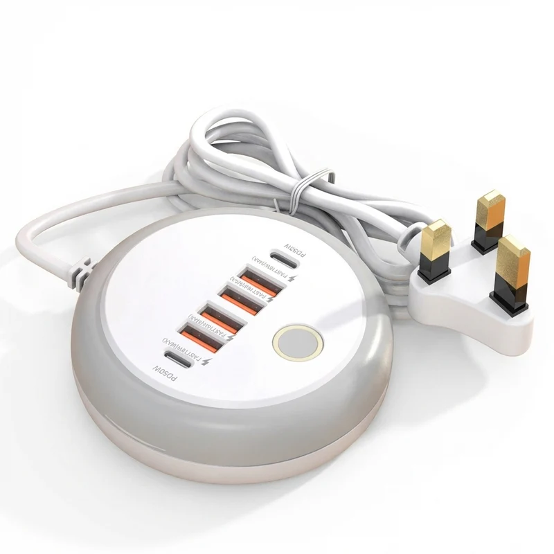 50W 6‑Port USB PD Desktop Charger — 2×USB‑C & 4×USB‑A