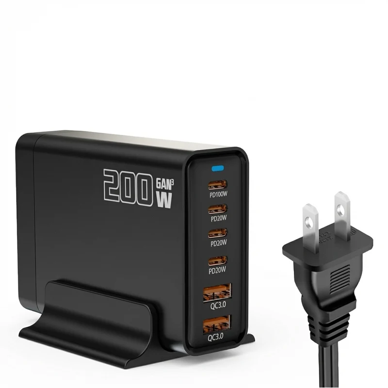 200W GaN 5‑Port USB‑C Fast Charger — Desktop Hub for MacBook Pro/Air & iPad Pro