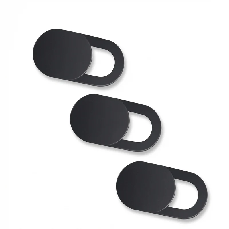 3pc Black Plastic Webcam Cover — Slide Shutter Privacy Shield for Phone, Laptop, Desktop