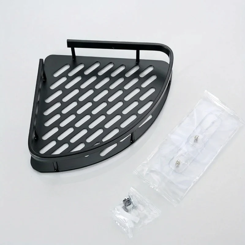 Tension-Mounted Stainless Steel Corner Shower Caddy — Single Tier