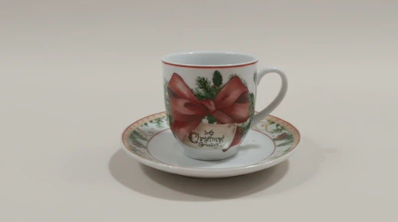 Red Ribbon Set 6 Tazzine Caffè + 6 Piattini in Porcellana | Decoro Natalizio Fiocco Rosso | Collezione Christmas Greetings | Idea Regalo per la Tavola delle Feste