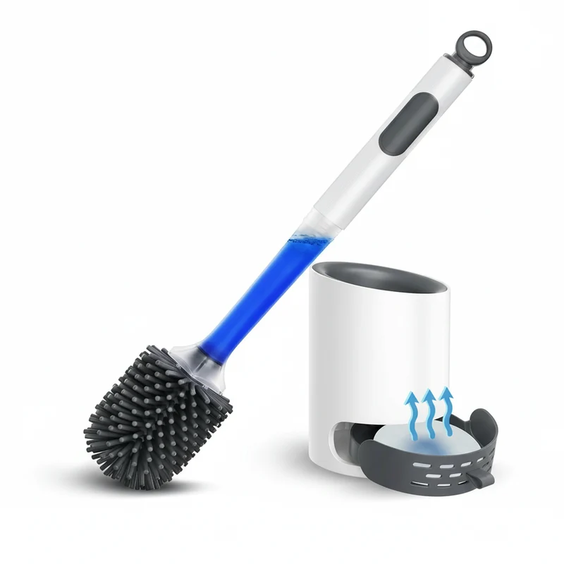 Wall‑Mounted Refillable Spray Toilet Brush — 40cm Handle, TPR Silicone, White