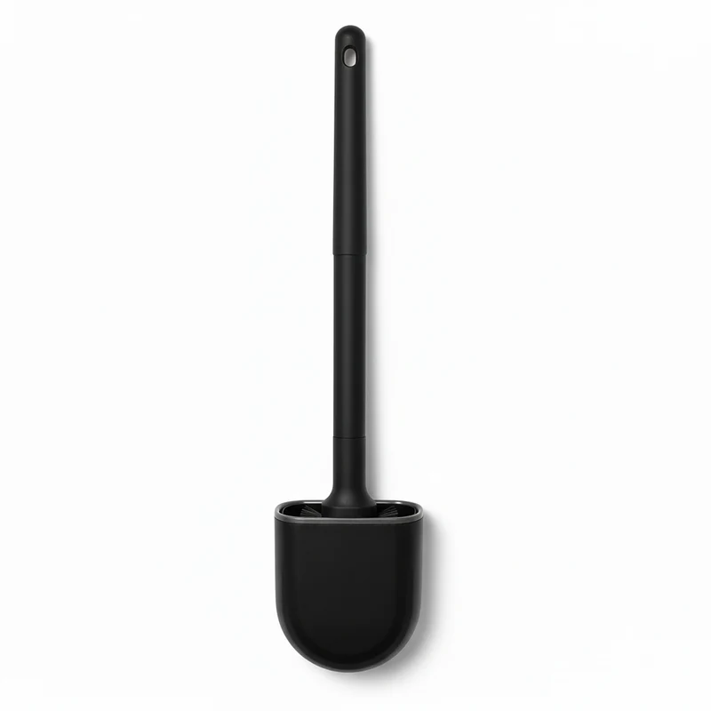 Silicone Toilet Brush with Quick‑Dry Hanging Holder — Long Handle, Flexible Head (White)