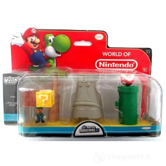 Jakks Pacific Nintendo: Super Mario Bros U. "Luigi + Layer Cake Desert " Gioco Con Figure 1+ 3 Land - Micro Land