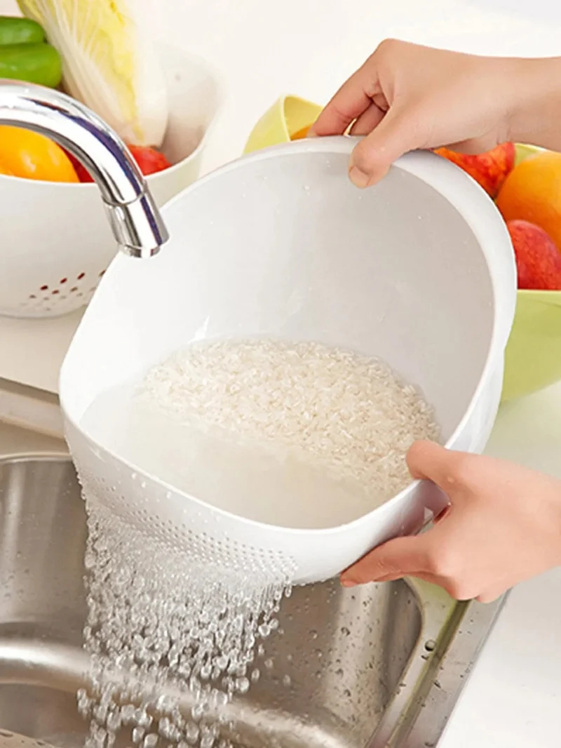 1PC-Silicone Colander Rice Bowl Drain Basket Fruit Bowl Washing Drain Basket with Handle Washing Basket Home Kitchen Organizer