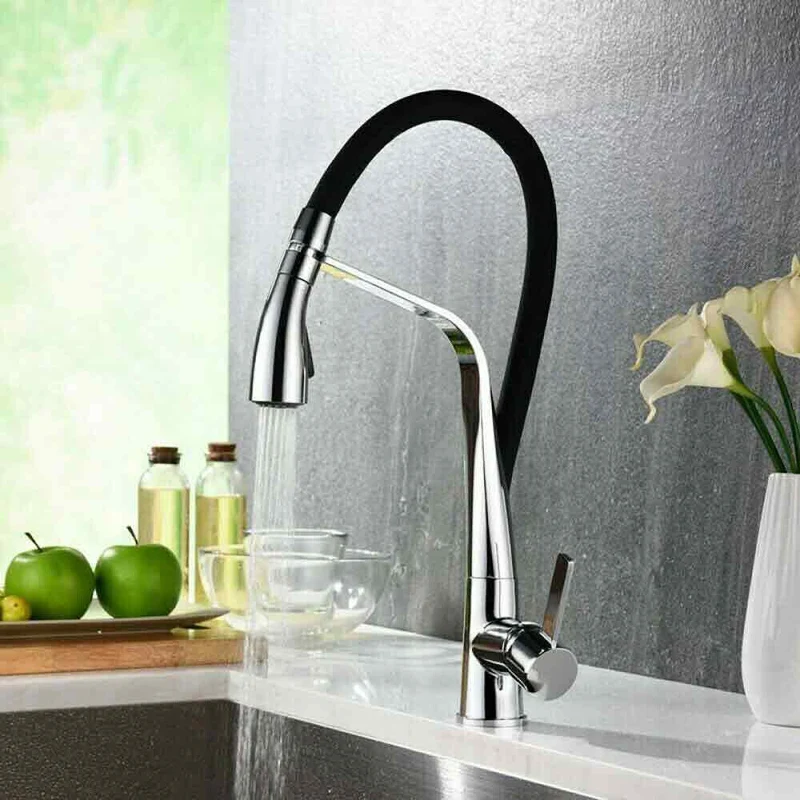 Rubinetto con doccetta canna alta in silicone 2 getti acciaio e nero
