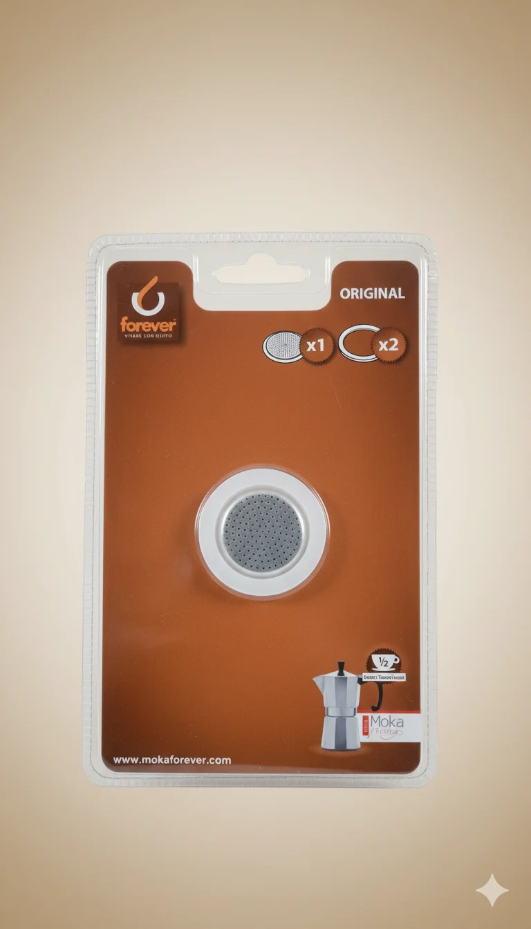Forever - Ricambi Originali per Moka 1/2 Tazza | 2 Guarnizioni in Silicone + 1 Piastrina Filtro