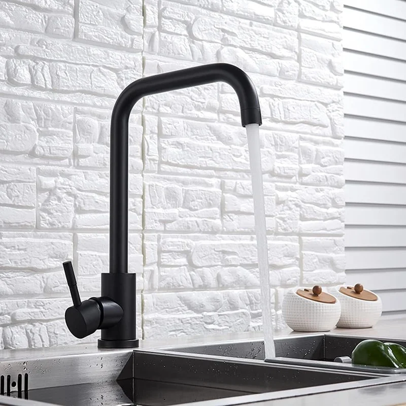 Rubinetto per lavello da cucina a canna alta quadrata nero
