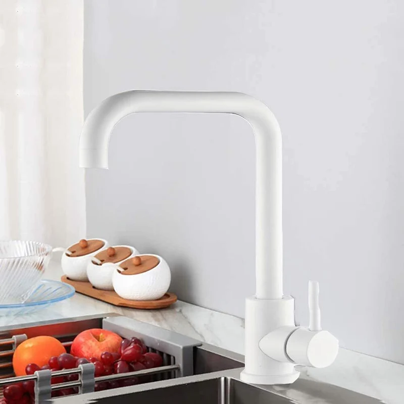 Rubinetto per lavello da cucina a canna alta quadrata bianco