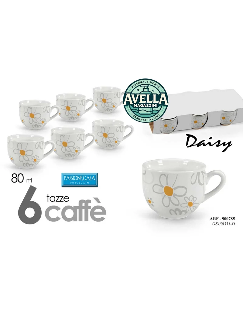 Set 6 Tazzine da Caffè DAISY 80cc - Eleganti, Funzionali e Design Floreale