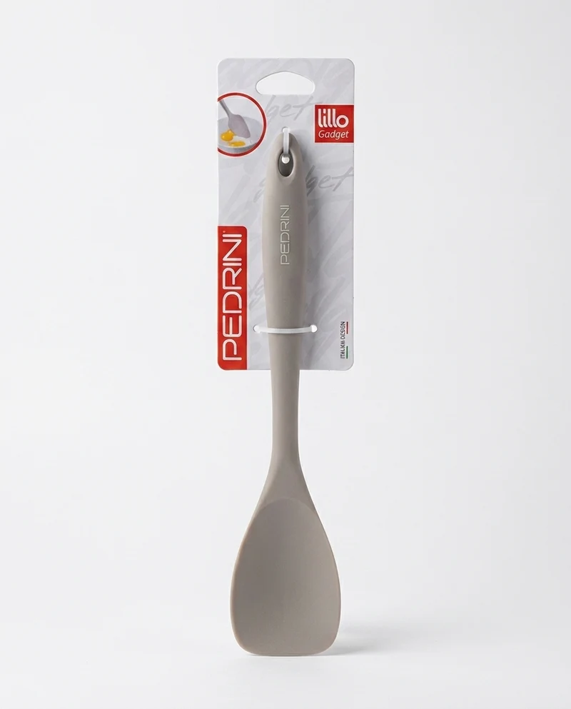 Pedrini Spatola Mestolo in Silicone Alimentare | Cucchiaio Leccapentole 2-in-1 per Dolci e Casseruole Antiaderenti | Design Ergonomico Italiano e Resistenza al Calore | Colore Marrone e Bianco