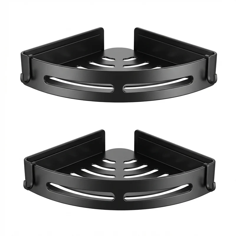 2pcs Corner Bathroom Shelf — Single-Tier Stainless Steel, No‑Drill Adhesive, Model FGR342