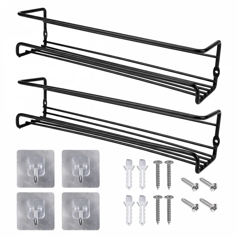 2-Pack Metal Wall-Mounted Spice Rack – Single-Layer Carbon Steel Hanging Organiser