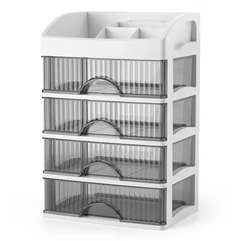 PP 5-Layer Drawer Makeup Storage Box – Multi-layer Cosmetic Organiser (White / Pink)