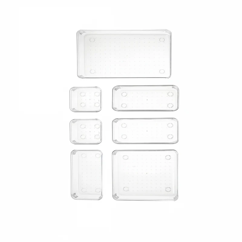 7-Piece Clear Plastic Drawer Organiser Set for Desk & Bathroom