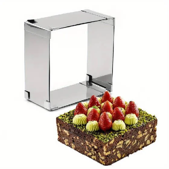 Anello Quadrato Torta Regolabile ABM in Acciaio Inox - Stampo per Mousse e Semifreddi