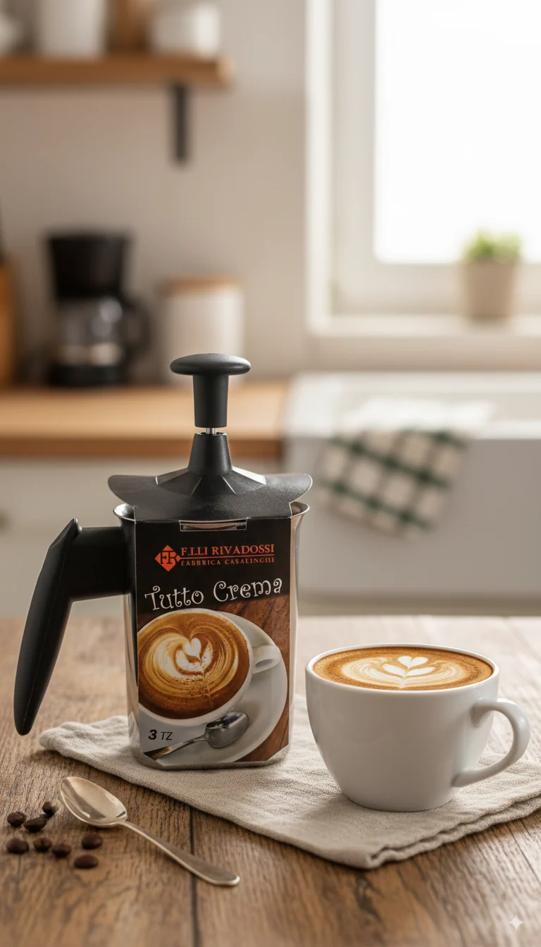 Rivadossi Montalatte "Tutto Crema" in Acciaio Inox 3 Tazze | Cappuccinatore Manuale Professionale | Manico Ergonomico in Bachelite | Efficienza e Durata