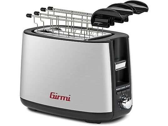 Girmi TP5400 Tostapane 2 Fette | Potenza 750W | Include Pinze in Acciaio Inox | Funzione Scongelamento e Riscaldamento | Vassoio Raccoglibriciole