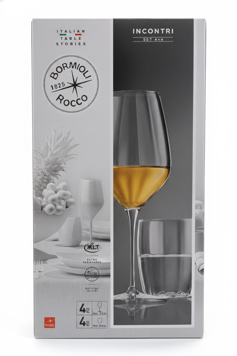 Bormioli Rocco Set 8 Pezzi Serie Incontri | 4 Calici Vino + 4 Bicchieri Acqua | Vetro Star Glass con Righe Verticali – Eleganza Tavola Made in Italy