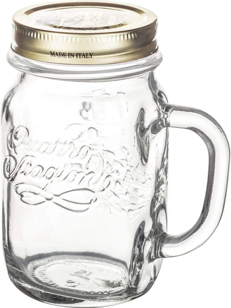 Bormioli Rocco 4 Stagioni Bicchiere Vaso con Manico e Tappo 41,5 cl | Mug Vintage per Cocktail e Conserve | Made in Italy