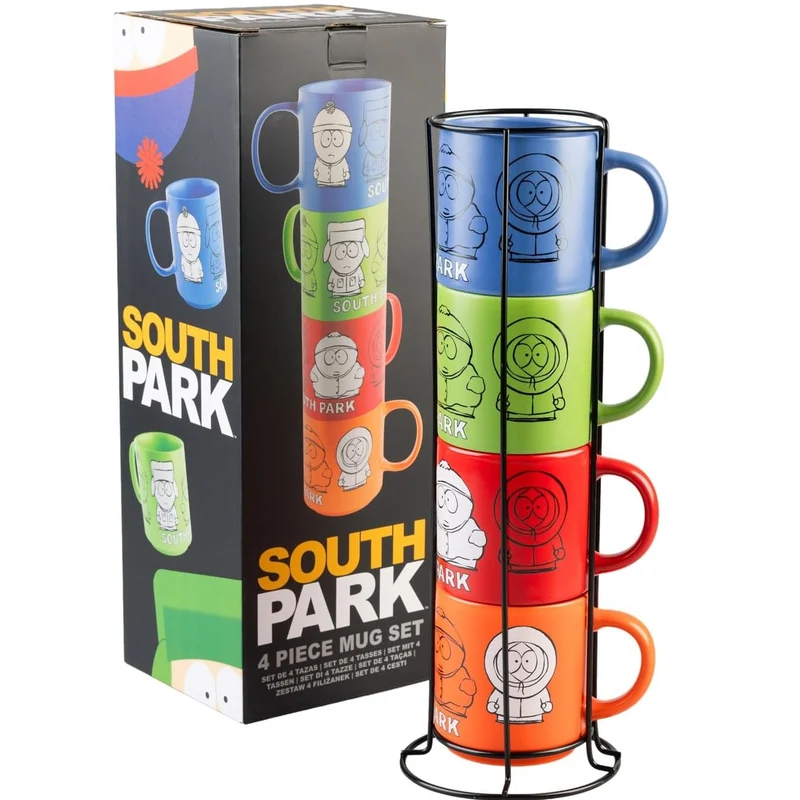 South Park - Set di 4 Tazze Impilabili in Porcellana Bicchiere Mug per Colazione Tè Caffè Gadget