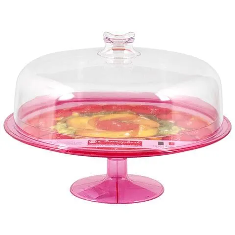 Cosmoplast Alzata Porta Torte con Coperchio - Vassoio da Tavola Trasparente in Plastica Ø 26 cm