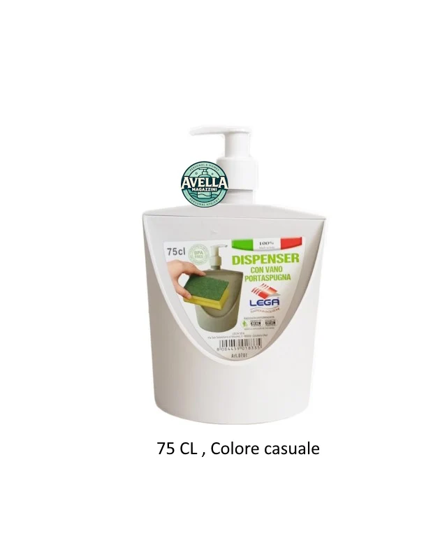 Lega - Dispenser Detersivo con Vano Porta Spugna Integrato - Capacità 750ml (75cl) - Dosatore per Lavello Cucina